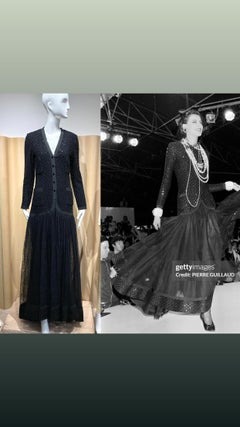 1983 CHANEL Black Long Sleeve Sequin Drop Waist Gown