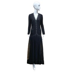 1983 CHANEL Black Long Sleeve Sequin Drop Waist Gown