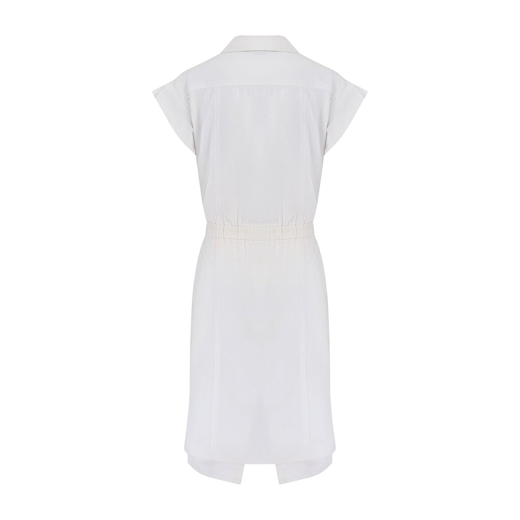 Gray 1983 Chanel White Pique Cotton CC Button Shirt Dress For Sale