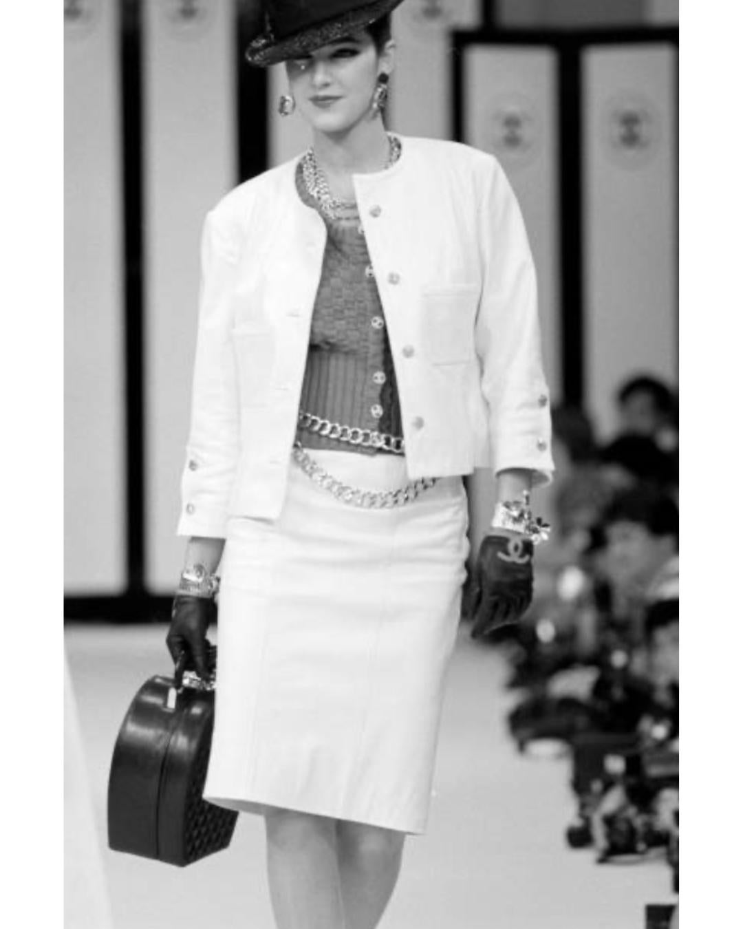 1983 Chanel White Pique Cotton CC Button Shirt Dress For Sale 1