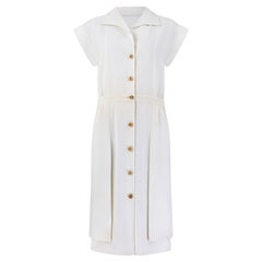 Chanel - Robe chemise boutonnée CC en coton piqué blanc 1983