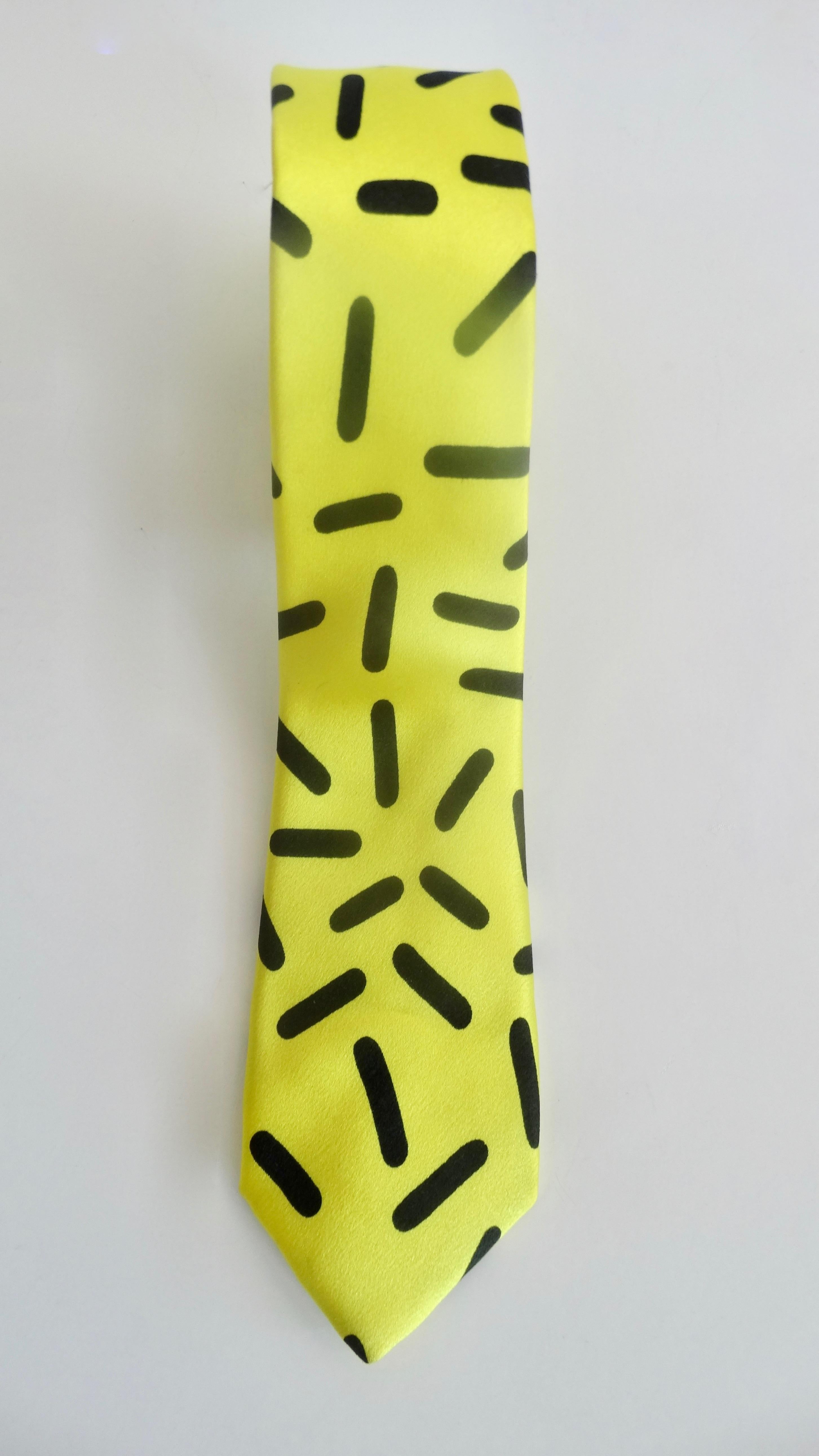 Yellow 1983 Ettore Sottsass 'Letraset' Memphis Milano Silk Tie