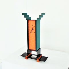 1983 G. Sowden Oppenheim Orologio da tavolo Arancione Verde Smaltato Acciaio Macchiato Frassino