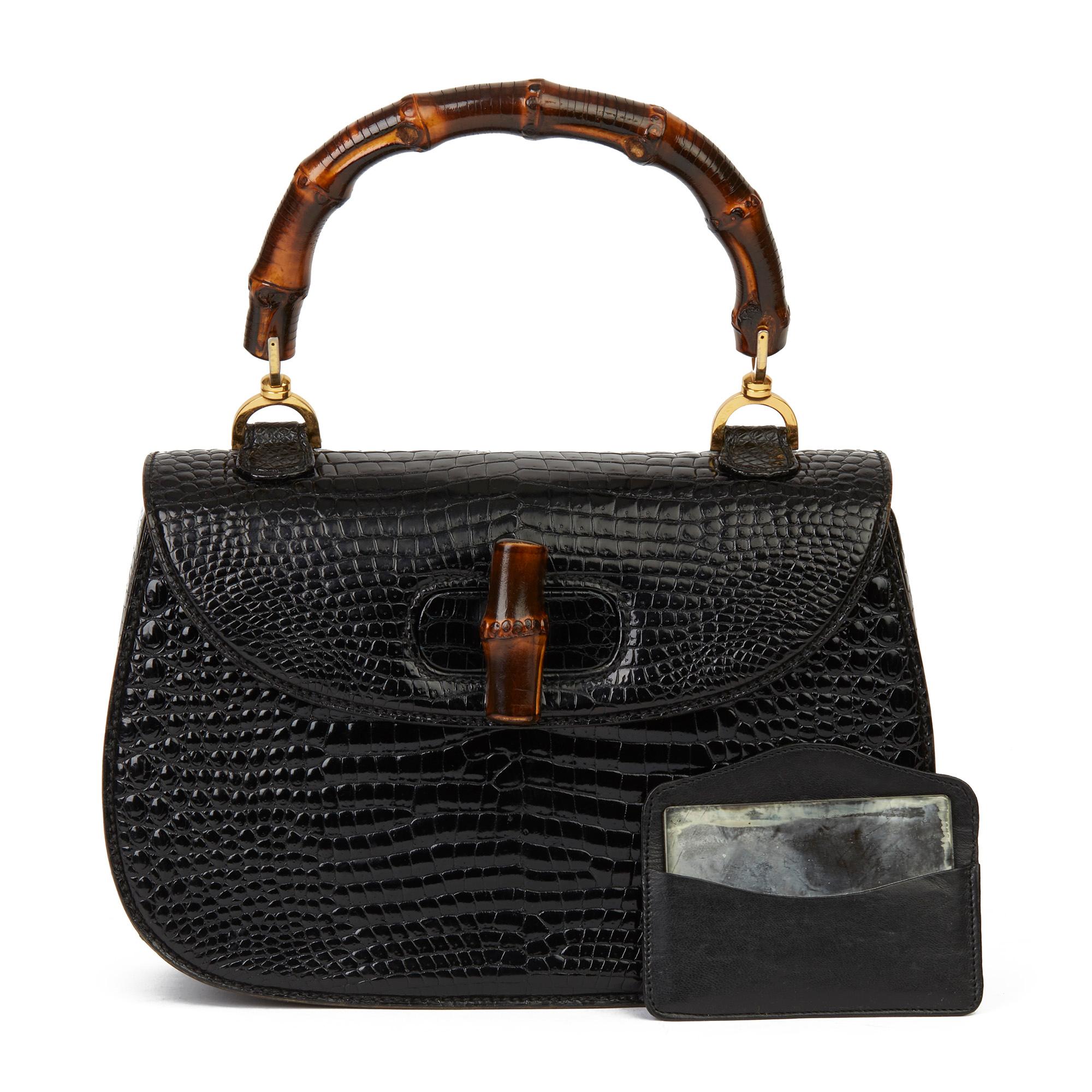 1983 Gucci Black Alligator Leather Bamboo Classic Top Handle  5