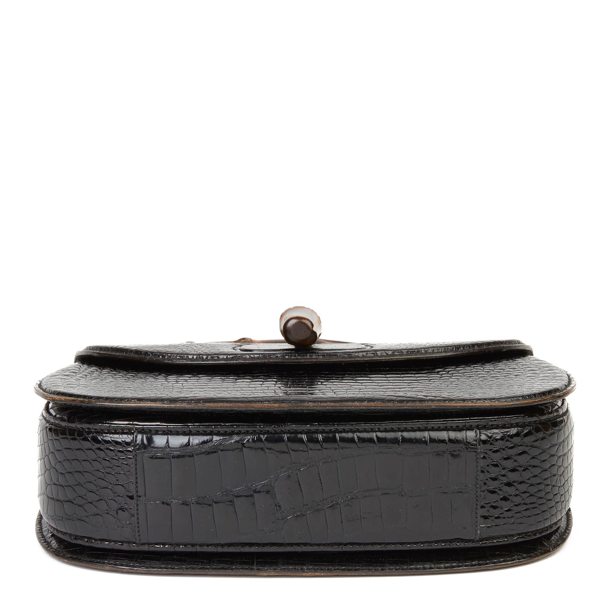 1983 Gucci Black Alligator Leather Bamboo Classic Top Handle  In Good Condition In Bishop's Stortford, Hertfordshire