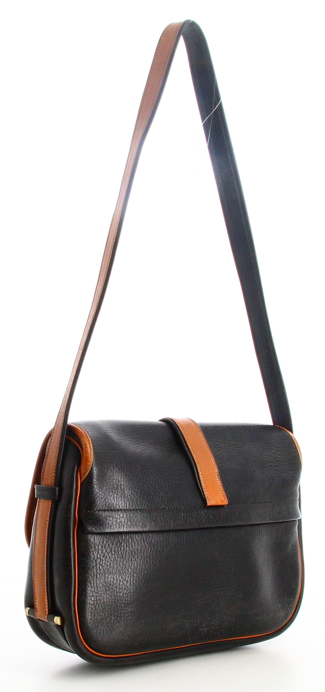 1983 Hermes Black and Brown Leather Shoulder Bag  For Sale 1