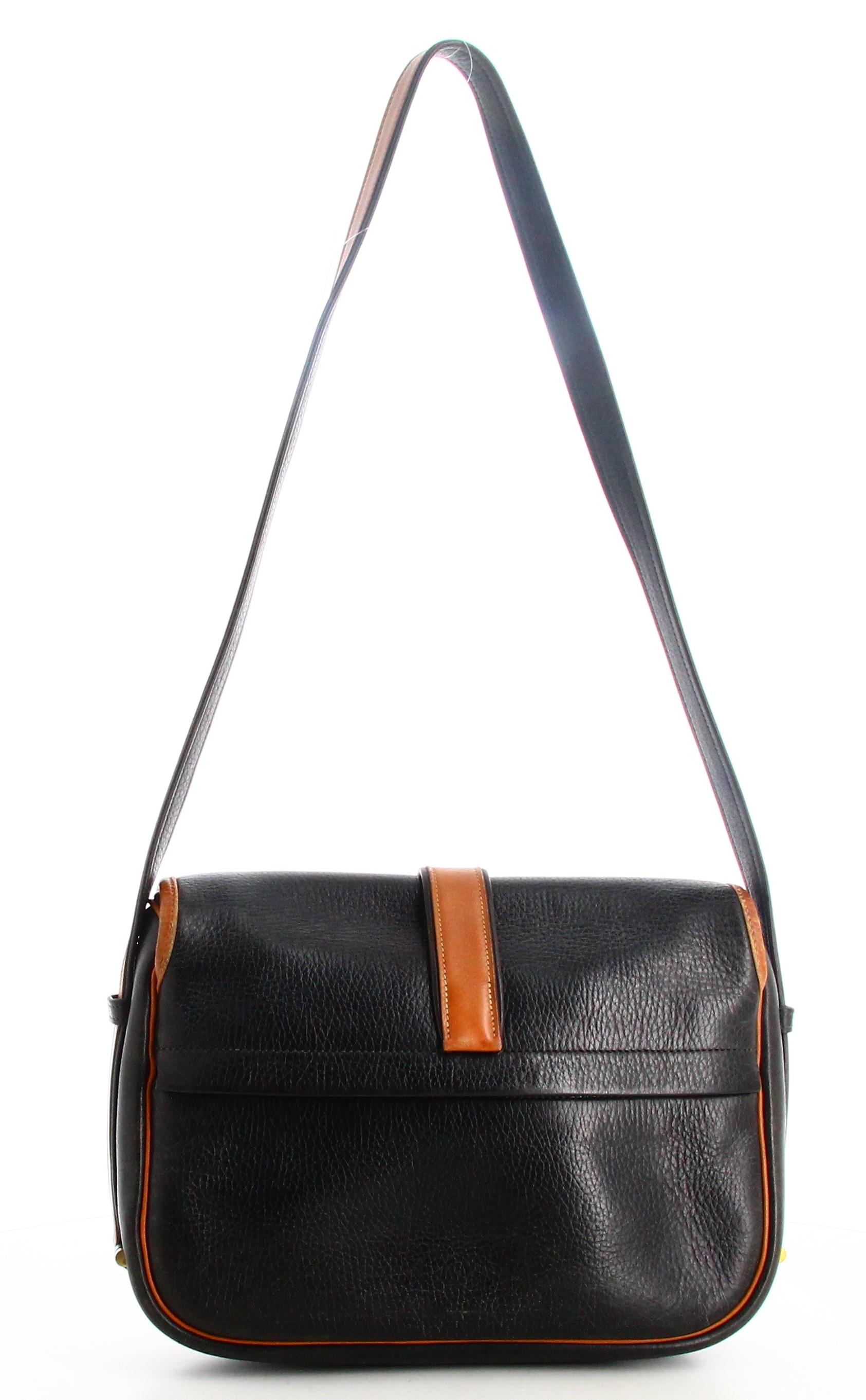 1983 Hermes Black and Brown Leather Shoulder Bag  For Sale 2