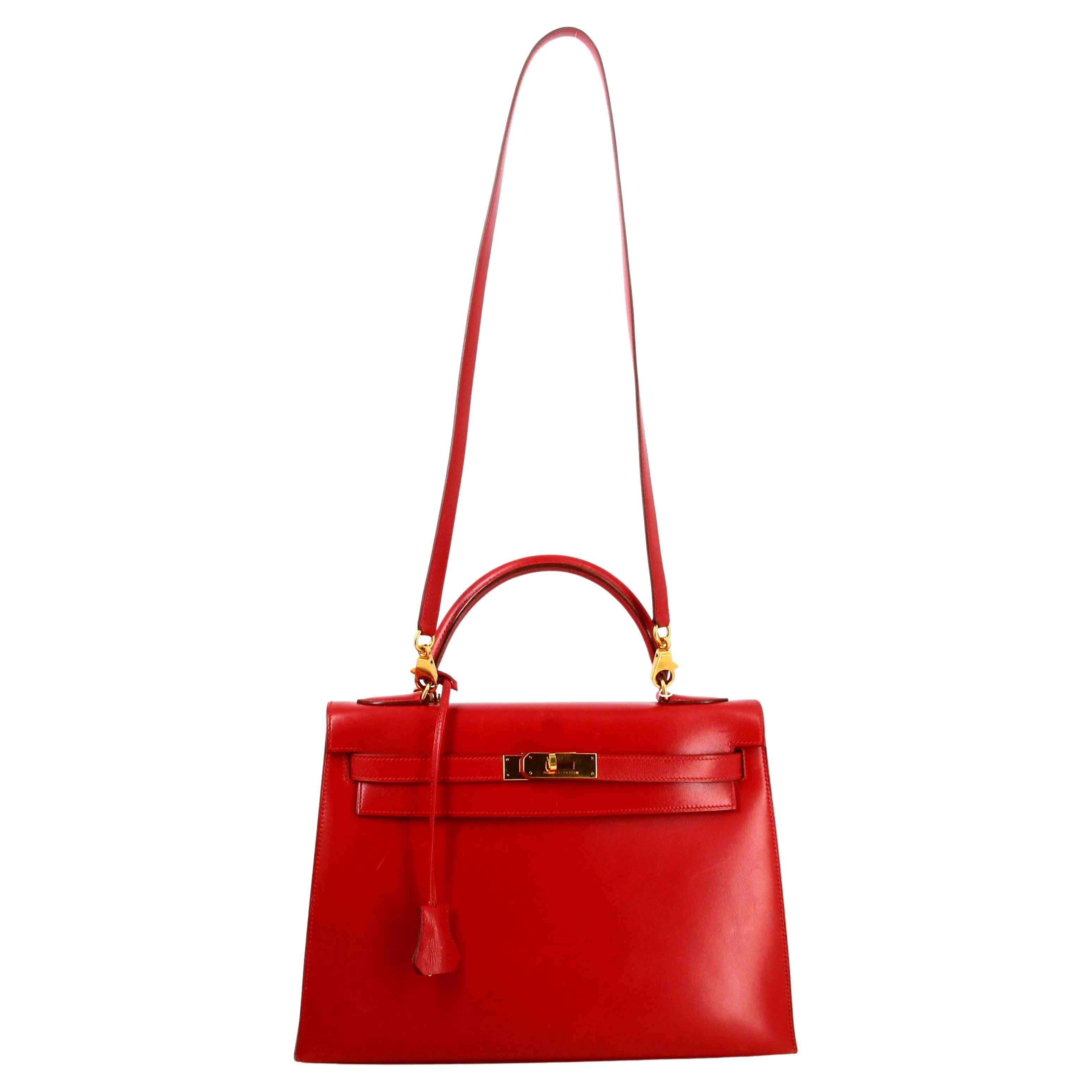 1983 Hermes Kelly Handbag Red Leather  For Sale