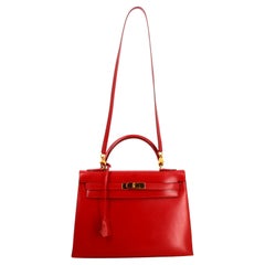 1983 Hermes Kelly Handbag Red Leather