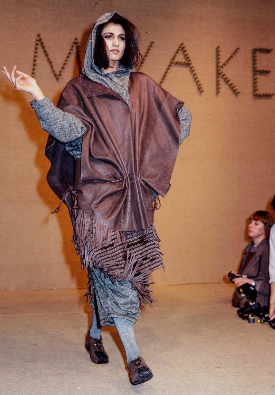 Women's or Men's 1983 ISSEY MIYAKE leather poncho runway coat