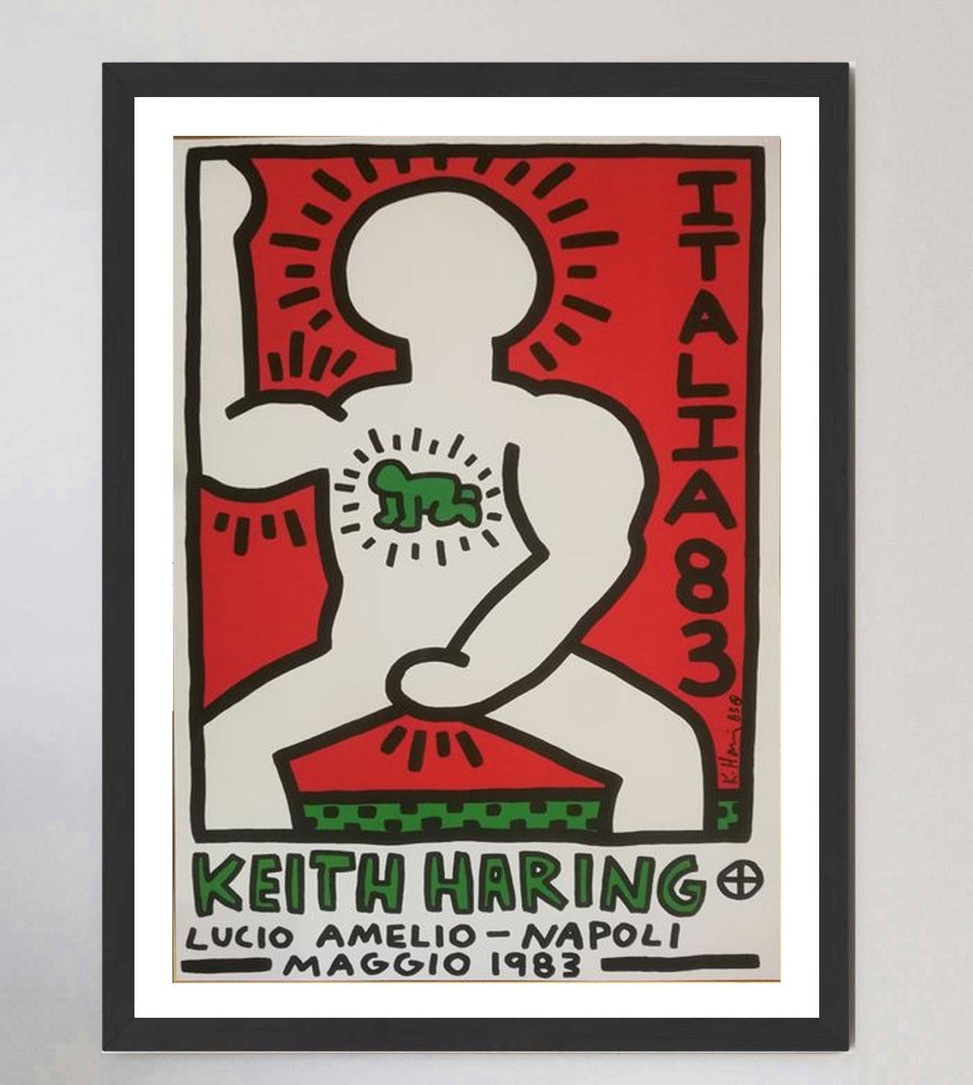 Italian 1983 Keith Haring, Lucio Amelio Napoli Original Vintage Poster For Sale