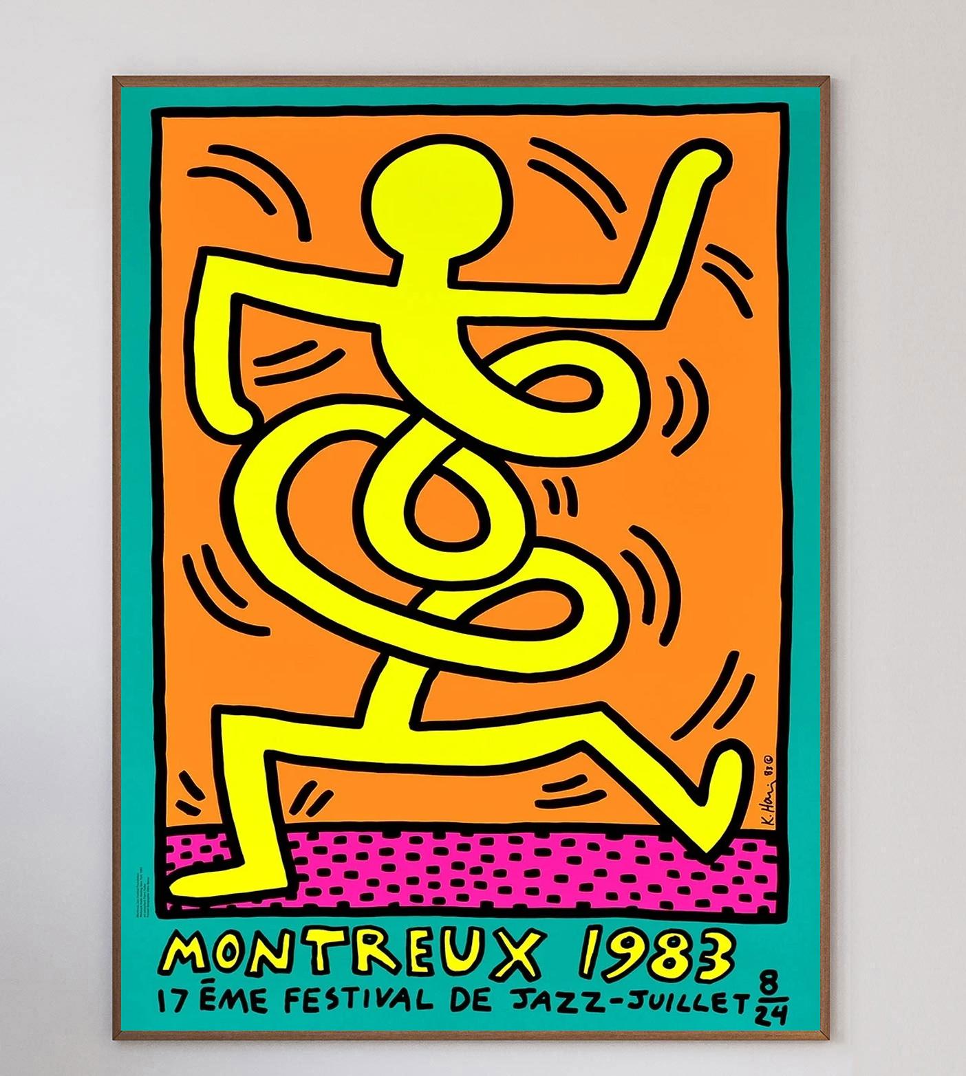 In 1983, Keith Haring was asked to create a poster for the iconic Montreux Jazz Festival, in turn, he submitted 3 designs which were instantly accepted. Haring visited Montreux for the event and spent the entire time painting and creating art around