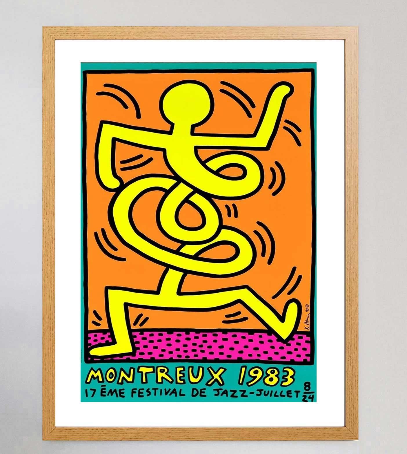 Suisse Affiche vintage d'origine vert du festival de jazz de Montreux par Keith Haring, 1983 en vente