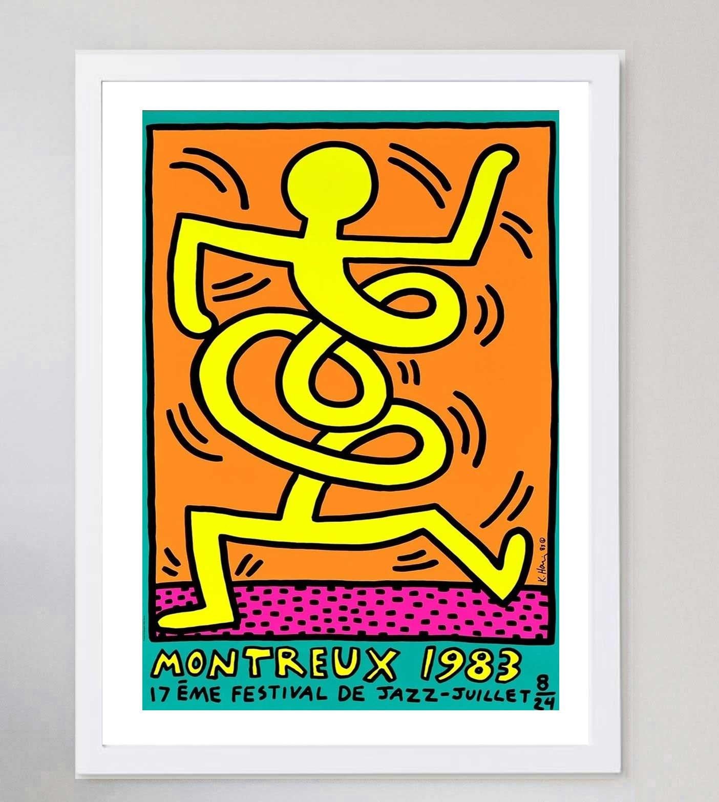 1983 Keith Haring Montreux Jazz Festival Grün Original Vintage Poster im Zustand „Gut“ im Angebot in Winchester, GB