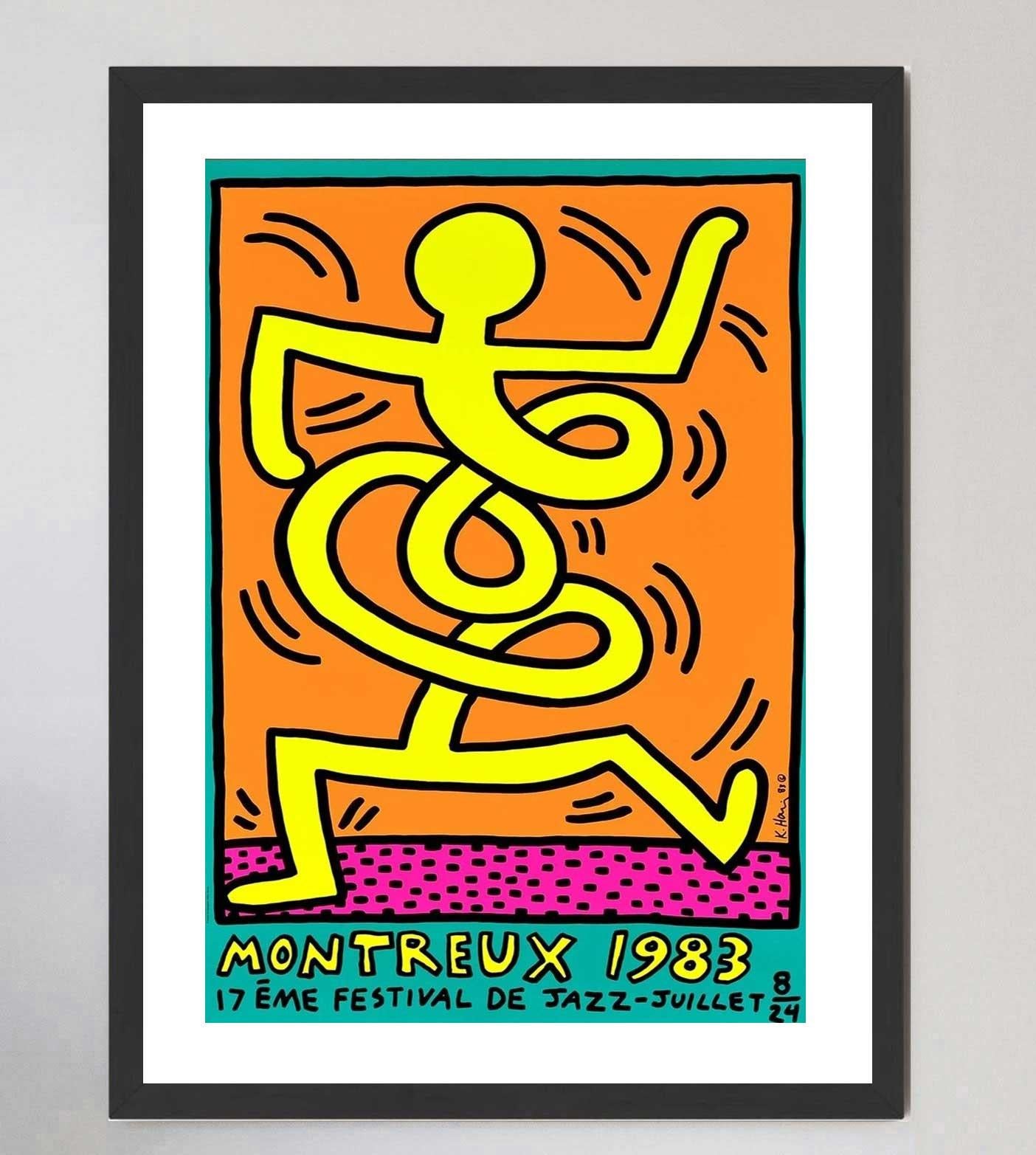 Fin du 20e siècle Affiche vintage d'origine vert du festival de jazz de Montreux par Keith Haring, 1983 en vente