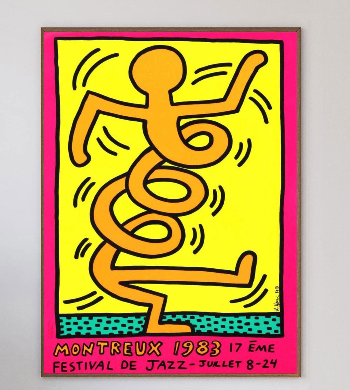 In 1983, Keith Haring was asked to create a poster for the iconic Montreux Jazz Festival, in turn, he submitted 3 designs which were instantly accepted. Haring visited Montreux for the event and spent the entire time painting and creating art around