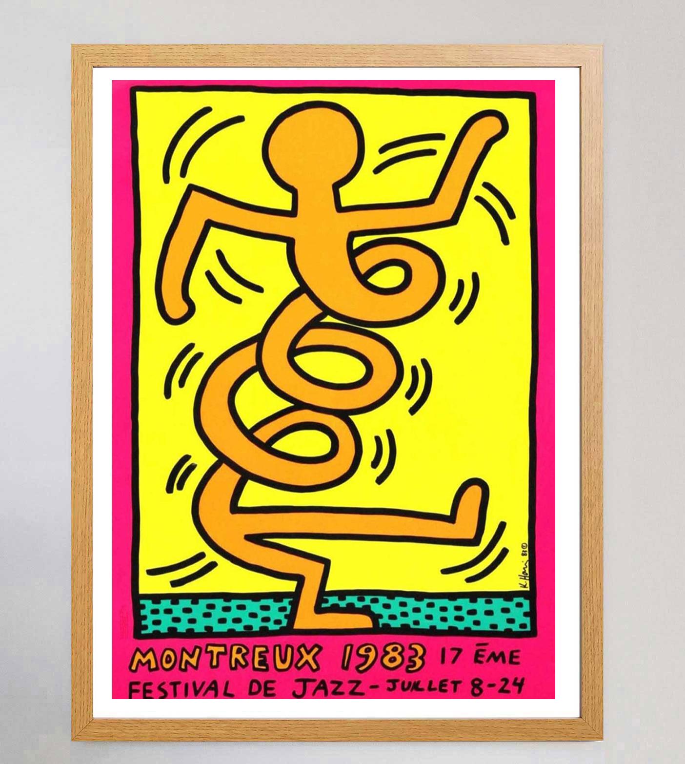 1983 Keith Haring Montreux Jazz Festival Rosa Original Vintage Poster (Schweizerisch) im Angebot