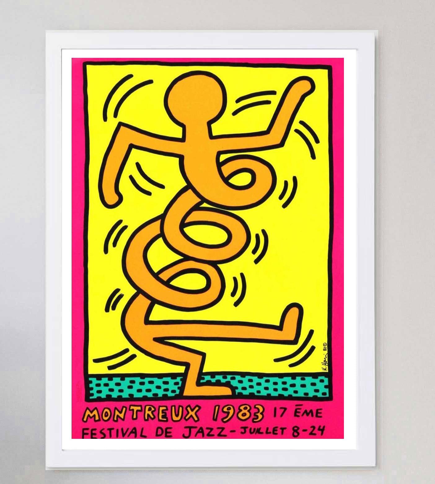 1983 Keith Haring Montreux Jazz Festival Pink Original Vintage Poster In Good Condition For Sale In Winchester, GB