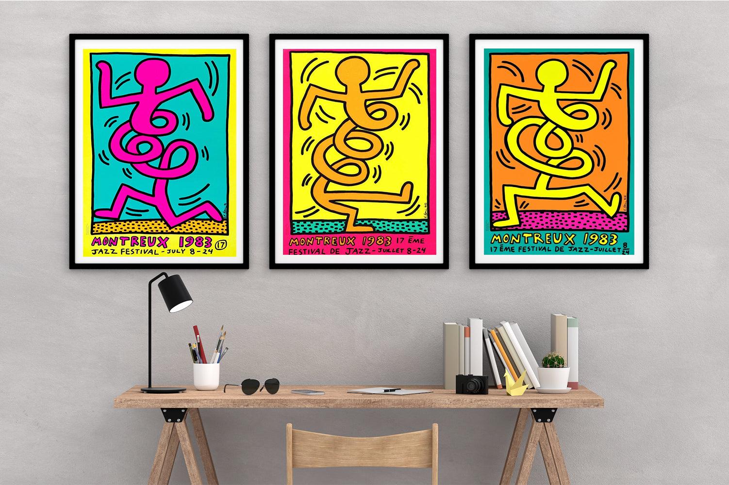 1983 Keith Haring Montreux Jazz Festival Satz von drei Original Vintage Poster (Ende des 20. Jahrhunderts) im Angebot