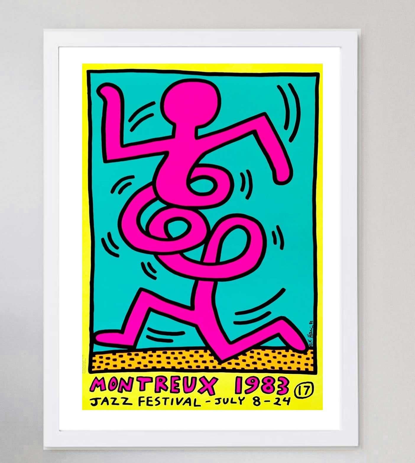 1983 Keith Haring Montreux Jazz Festival Gelb Original Vintage Poster (Schweizerisch) im Angebot