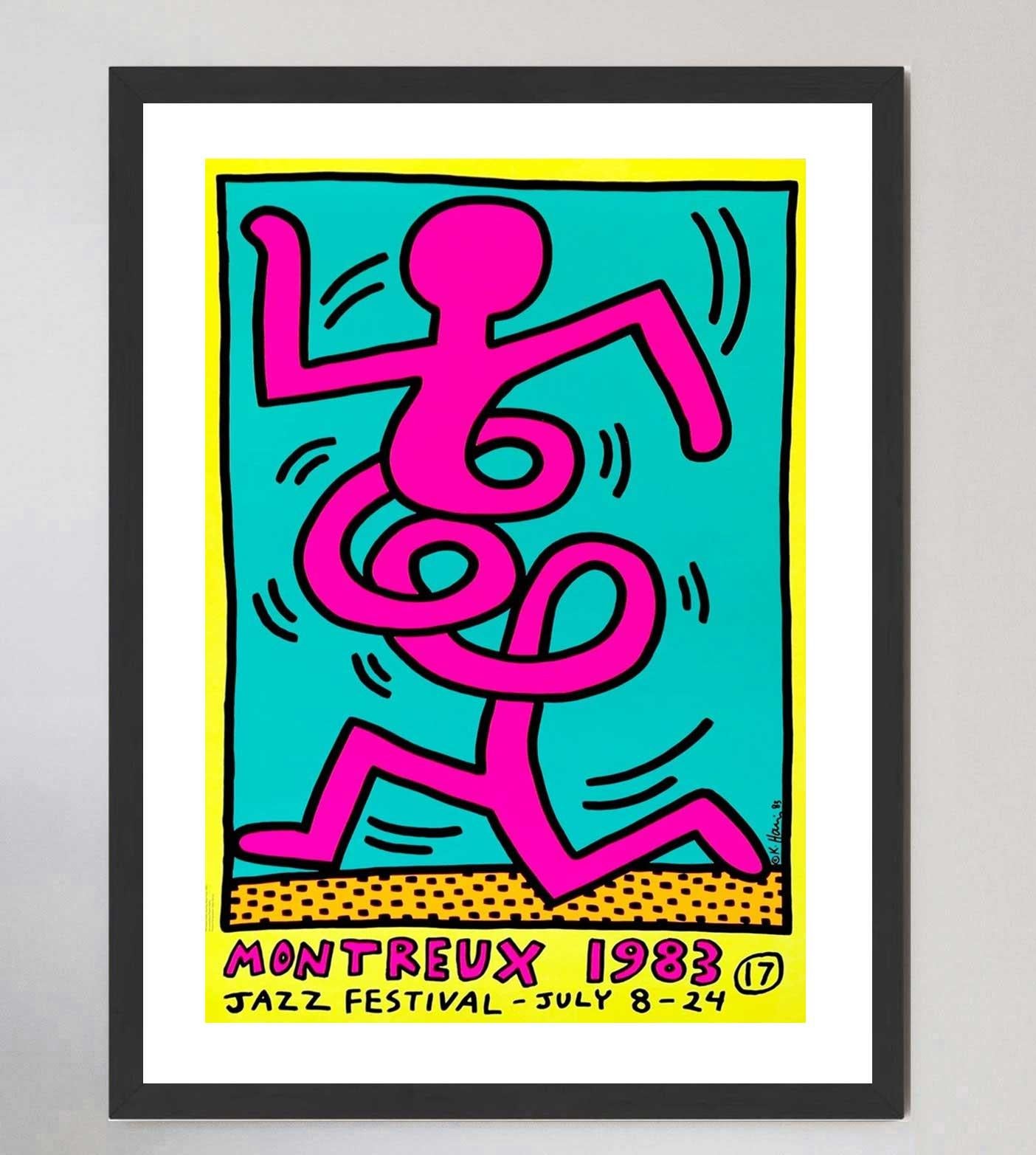 Suisse Affiche vintage d'origine jaune du festival de jazz de Montreux par Keith Haring, 1983 en vente