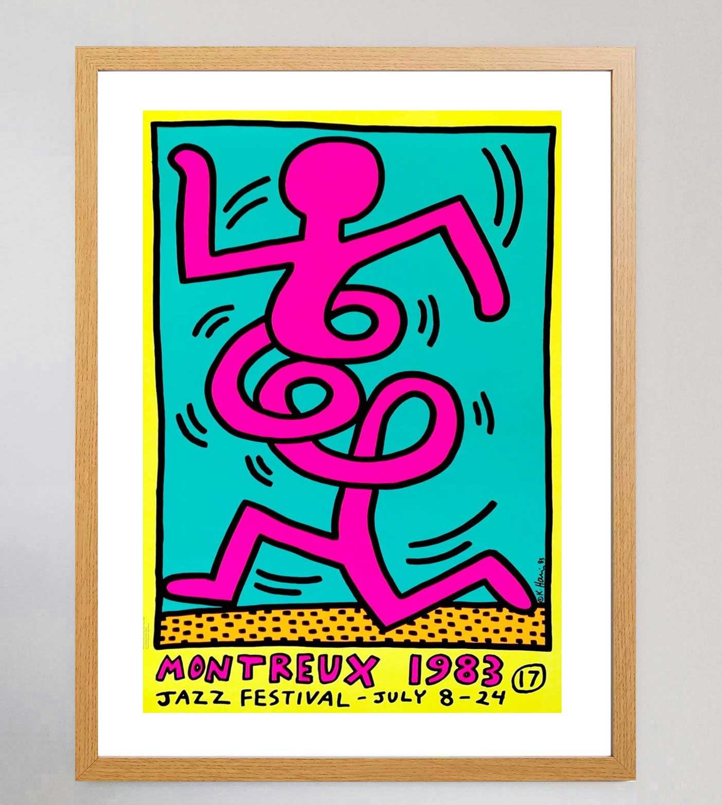 Affiche vintage d'origine jaune du festival de jazz de Montreux par Keith Haring, 1983 Bon état - En vente à Winchester, GB