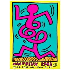 1983 Keith Haring Montreux Jazz Festival Giallo Poster originale d'epoca