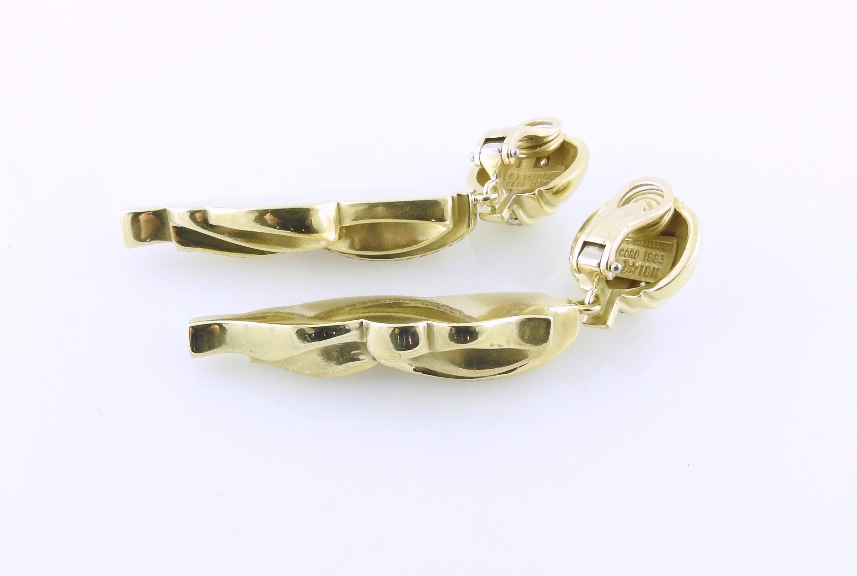 1983 Kieselstein-Cord 18K Yellow Gold Diamond Dangle Clip on Earrings 1