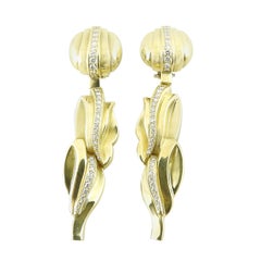 1983 Kieselstein-Cord 18K Yellow Gold Diamond Dangle Clip On Earrings