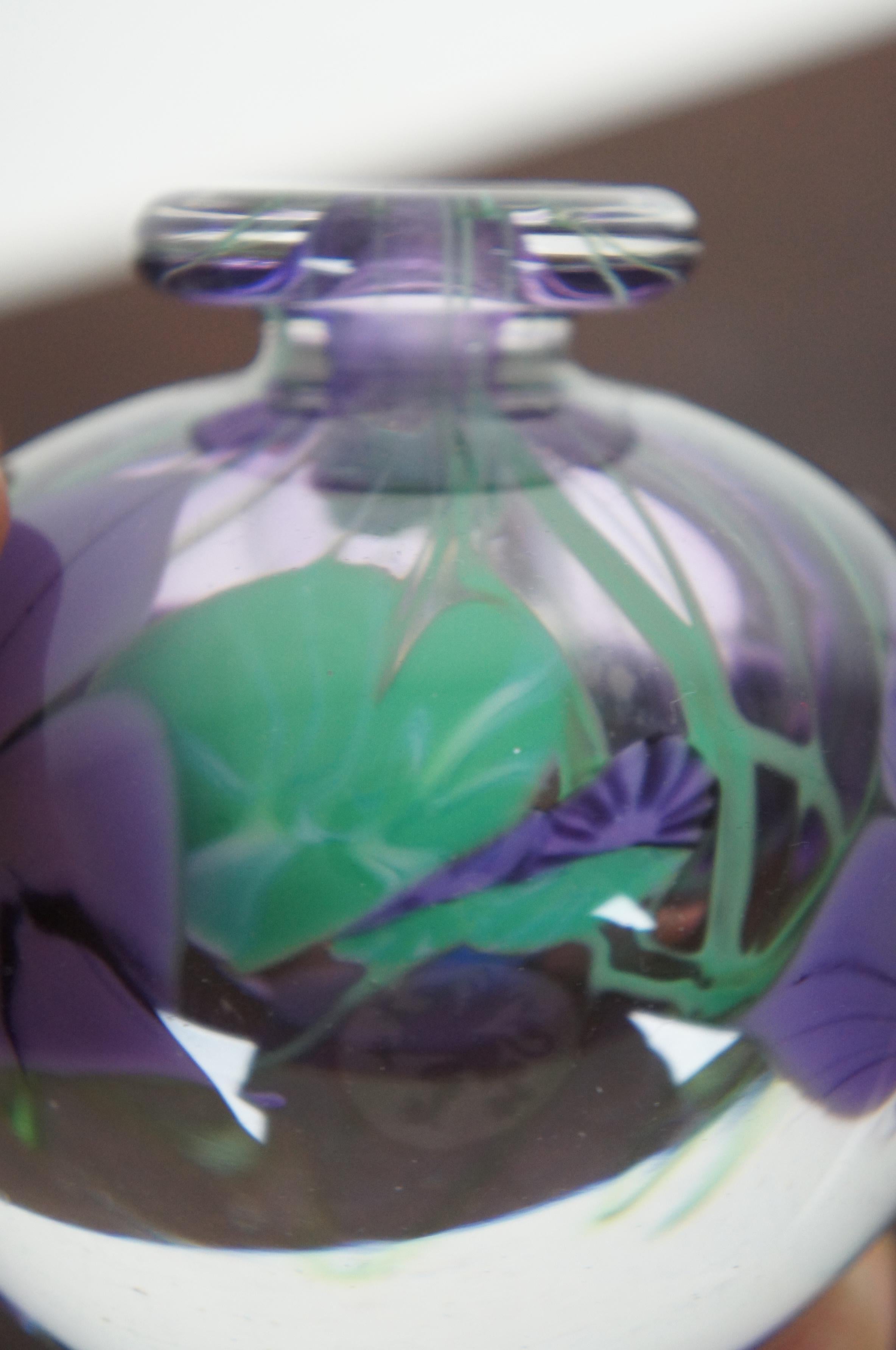 1983 Mary Angus Hand Blown Art Glass Perfume Bottle Purple Flowers 3