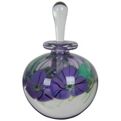 1983 Mary Angus Hand Blown Art Glass Perfume Bottle Purple Flowers