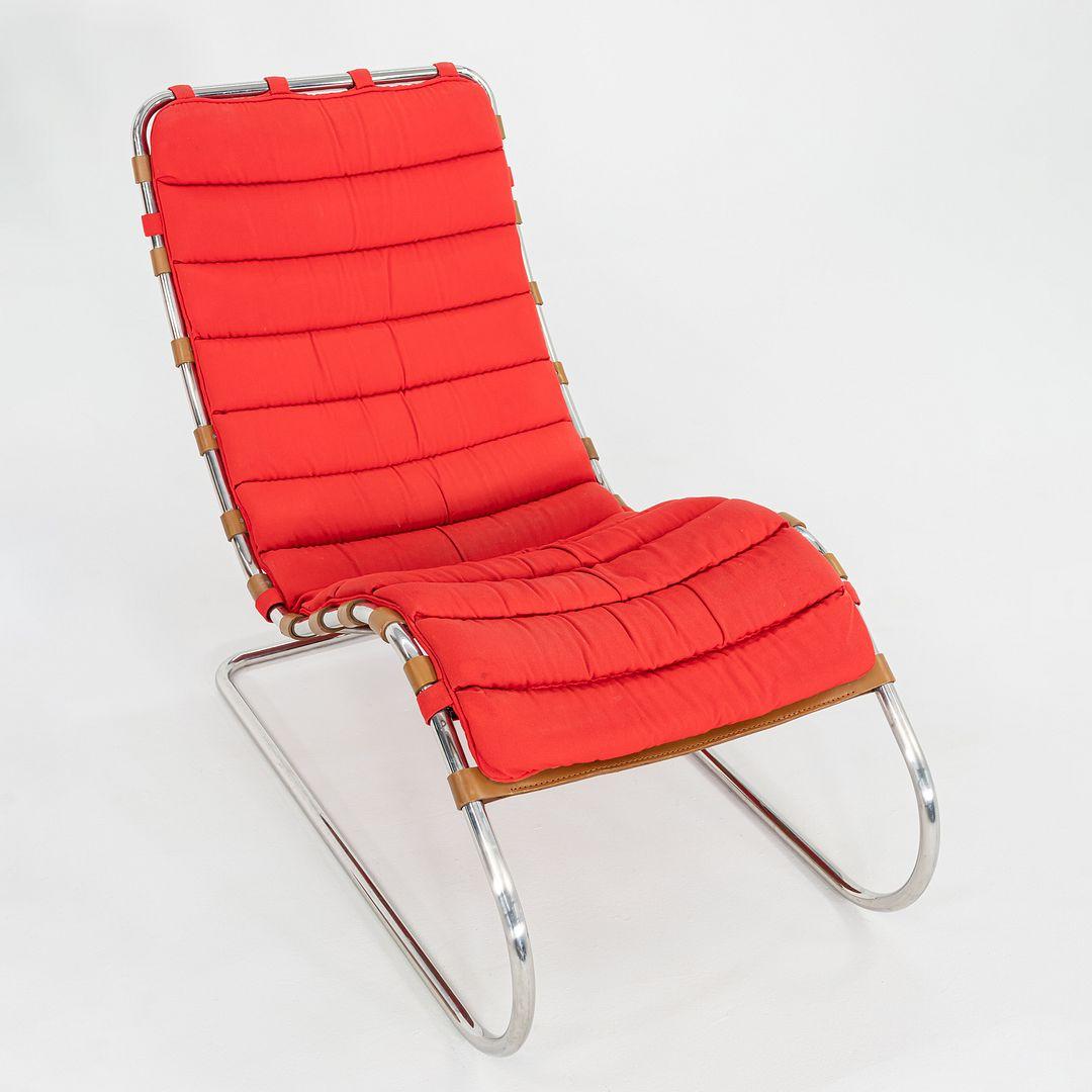1983 Mies van der Rohe for Knoll MR Chaise longue sans accoudoirs en tissu rouge en vente 4