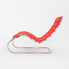 1983 Mies van der Rohe for Knoll MR Armless Chaise Lounge Chair in Red Fabric