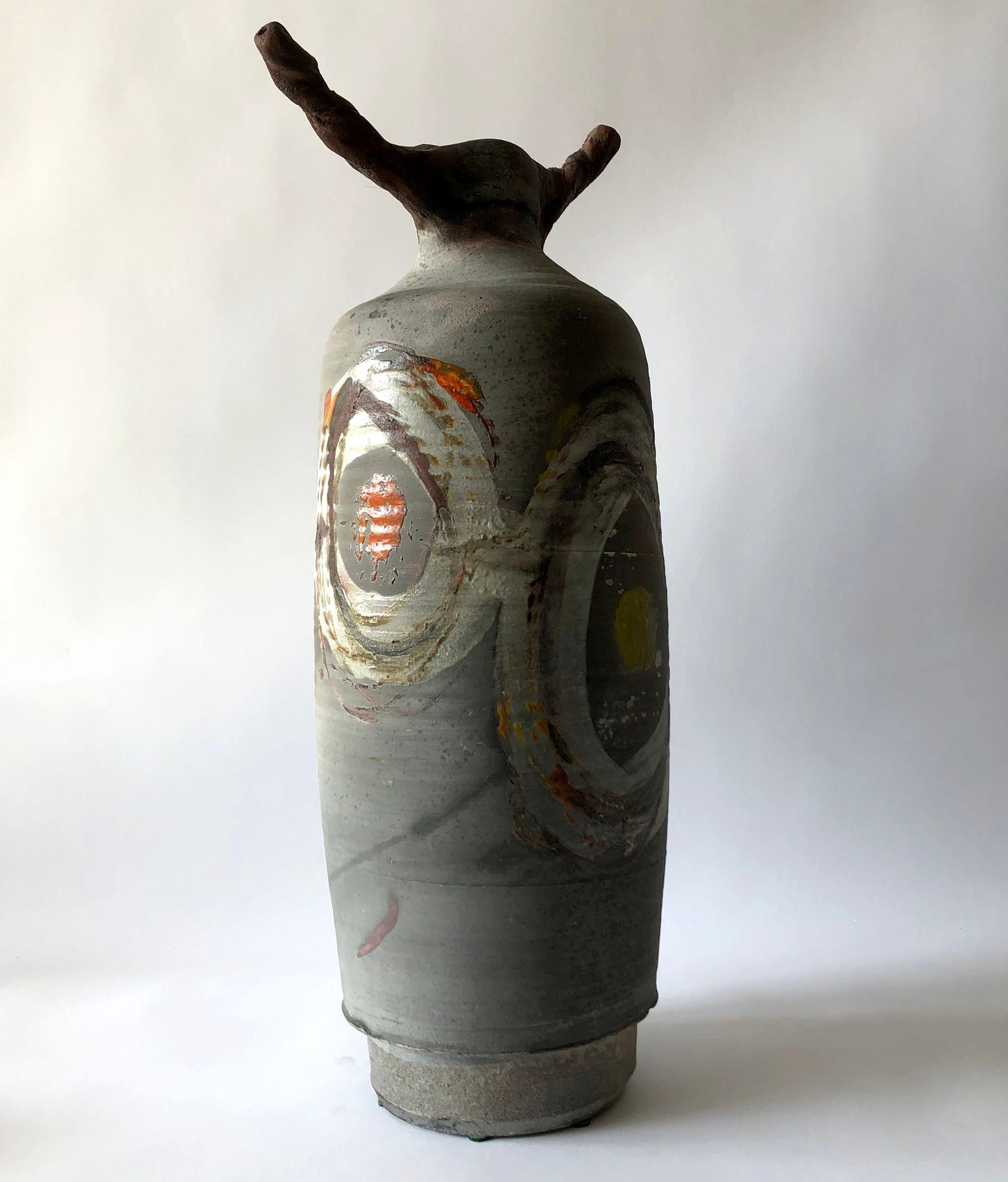 Mid-Century Modern Lyle Perkins Earthenware Raku Fired Sculptural Horned Form