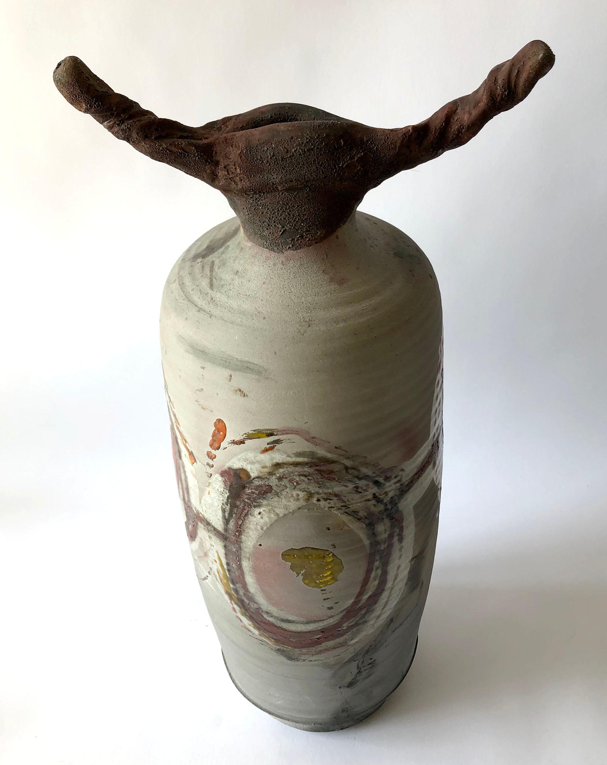 Lyle Perkins Earthenware Raku Fired Sculptural Horned Form In Good Condition In Palm Springs, CA