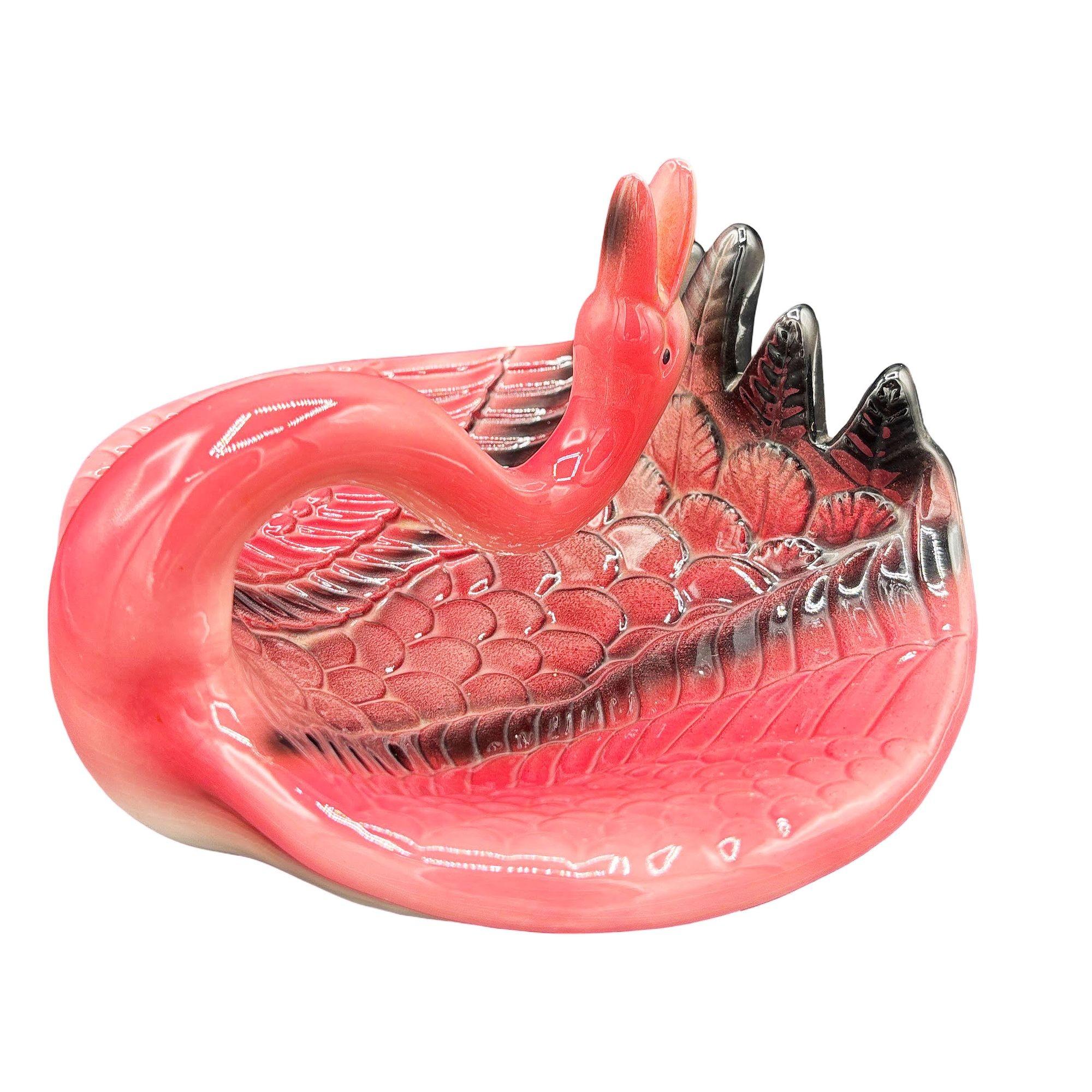 Mid-Century Modern 1983 Cendrier en céramique Flamant rose avec support par Sarsaparilla en vente