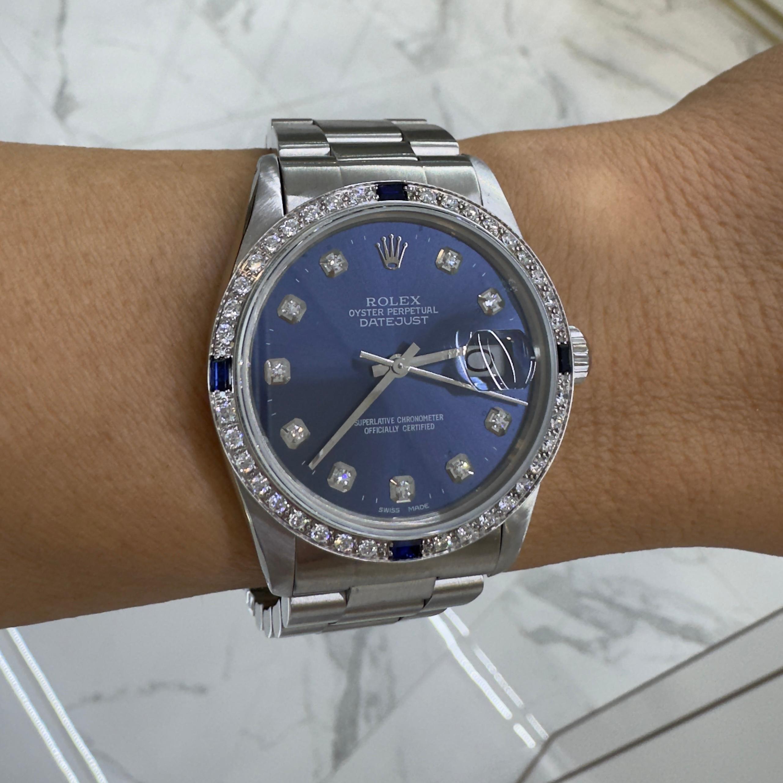1983 Rolex Datejust 36MM 16014 Diamant-Saphir-Lünette Blaues Zifferblatt Stahluhr 3