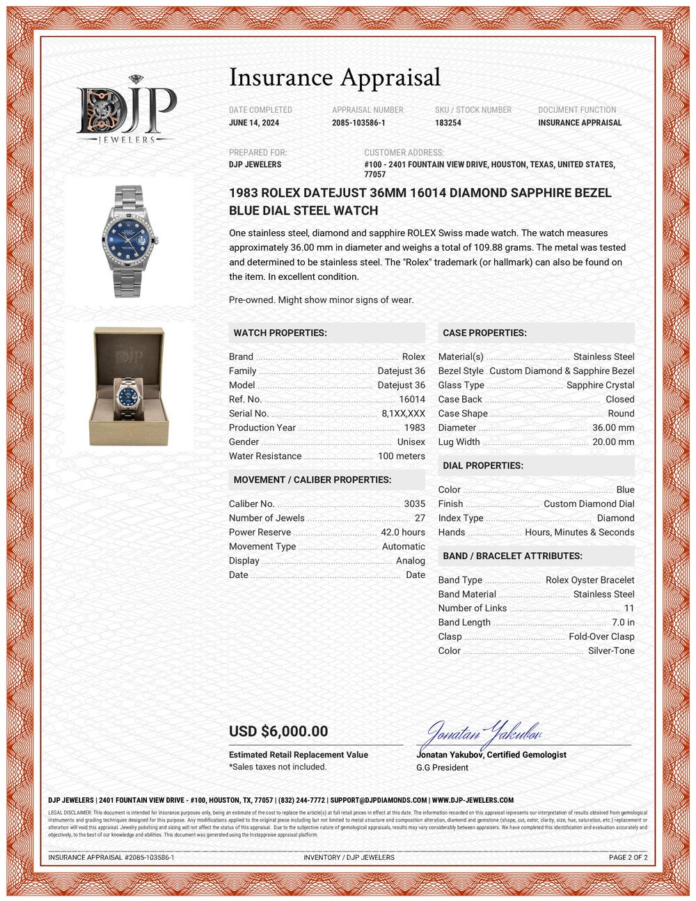 1983 Rolex Datejust 36MM 16014 Diamant-Saphir-Lünette Blaues Zifferblatt Stahluhr 4