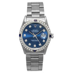 1983 Rolex Datejust 36MM 16014 Diamant-Saphir-Lünette Blaues Zifferblatt Stahluhr