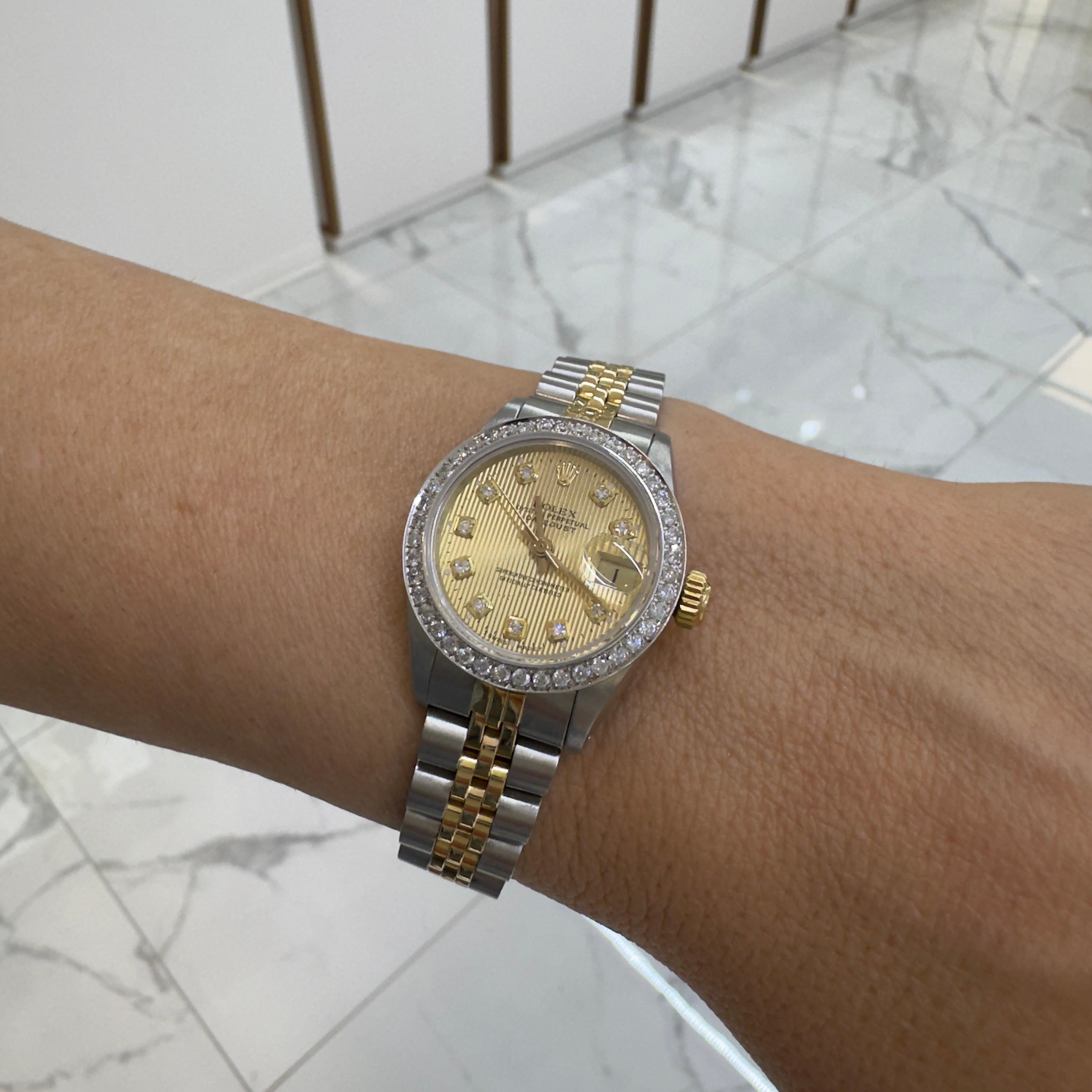 1983 Rolex Ladies Datejust 26MM 6917 Diamond Dial Bezel Jubilee Gold Steel Watch 3