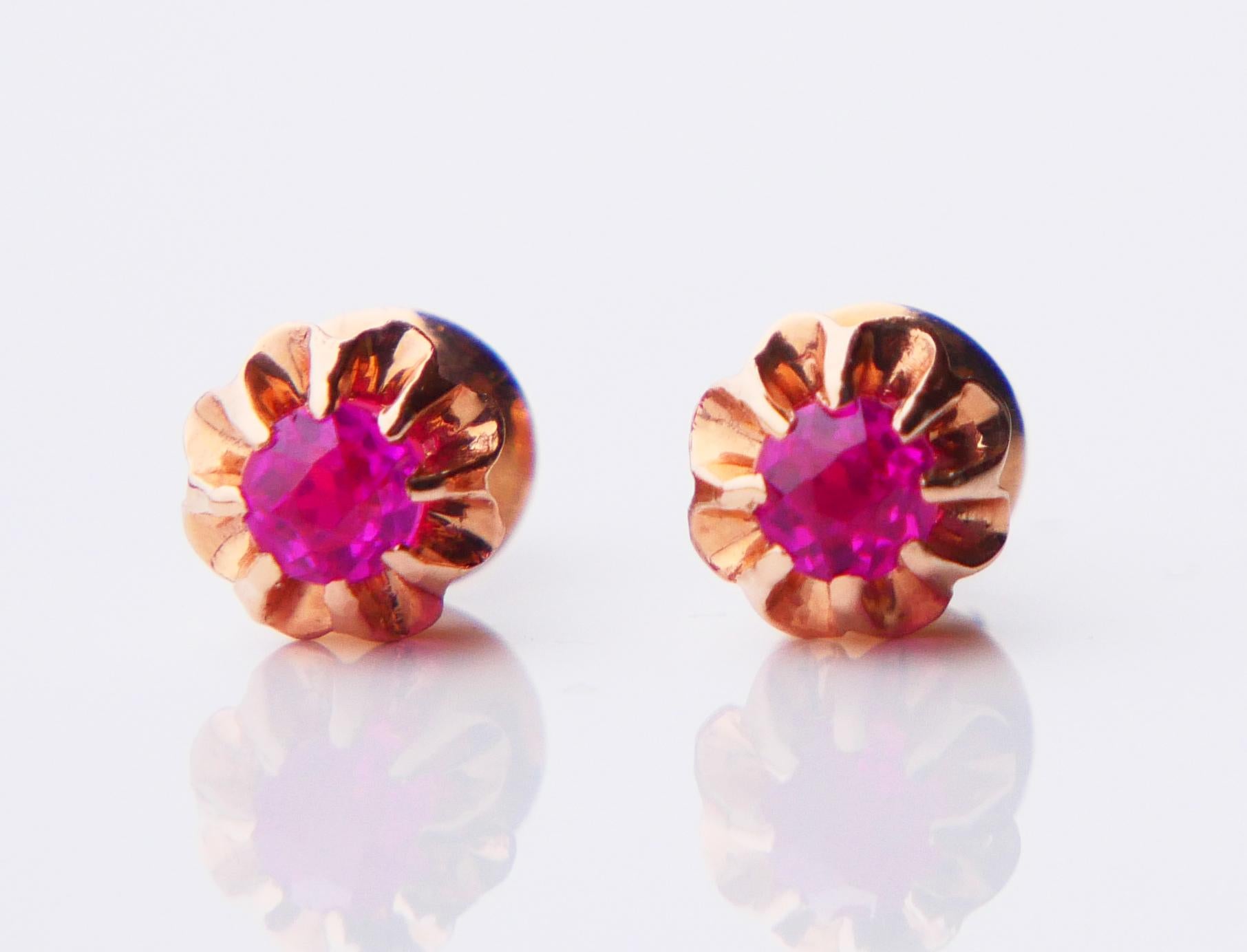 1983 USSR Soviet Russian Earrings Ruby solid 14K 583 Rose Gold / 2.58 gr 1