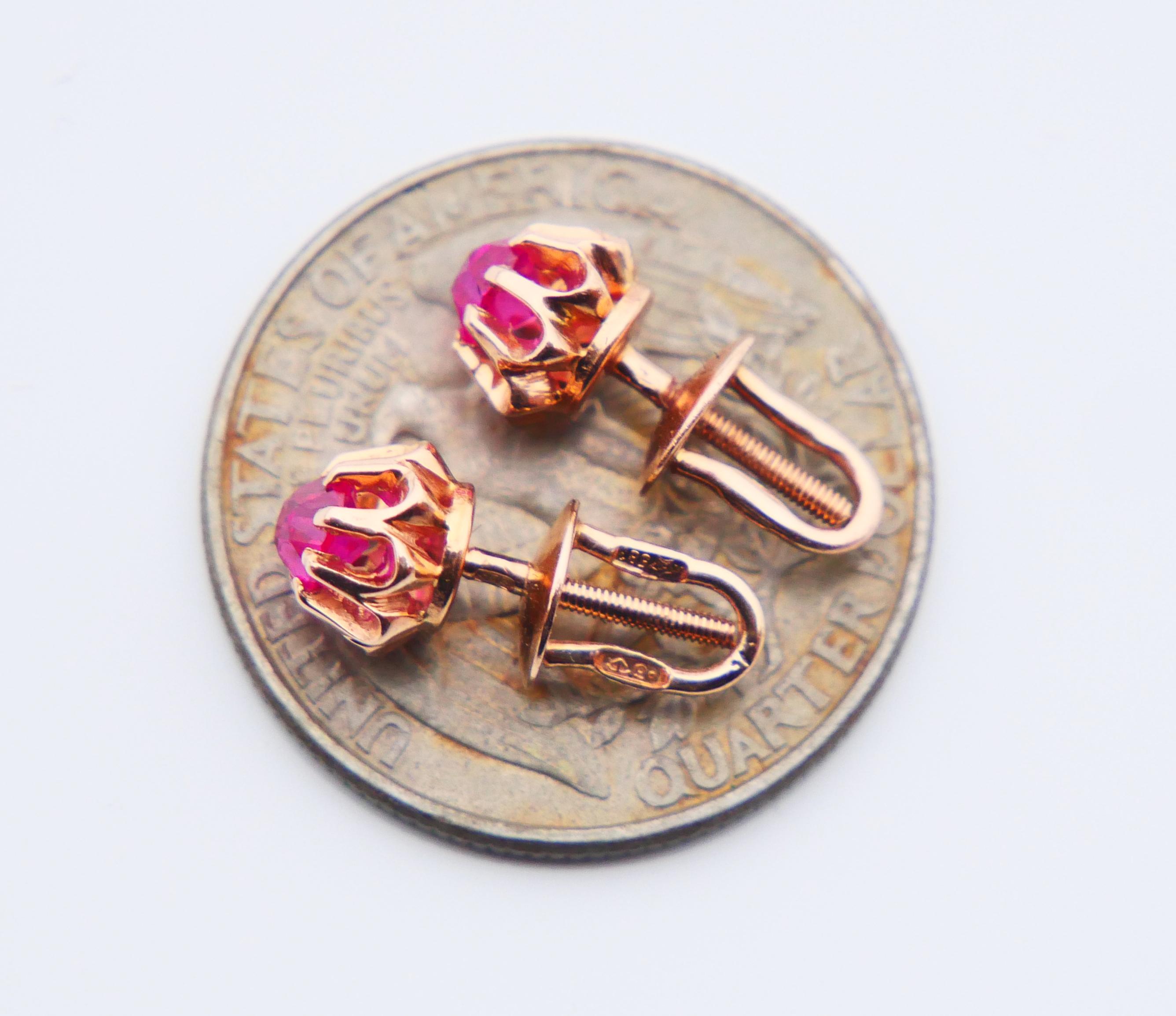 1983 USSR Soviet Russian Earrings Ruby solid 14K 583 Rose Gold / 2.58 gr 3