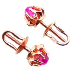 1983 USSR Soviet Russian Earrings Ruby solid 14K 583 Rose Gold / 2.58 gr