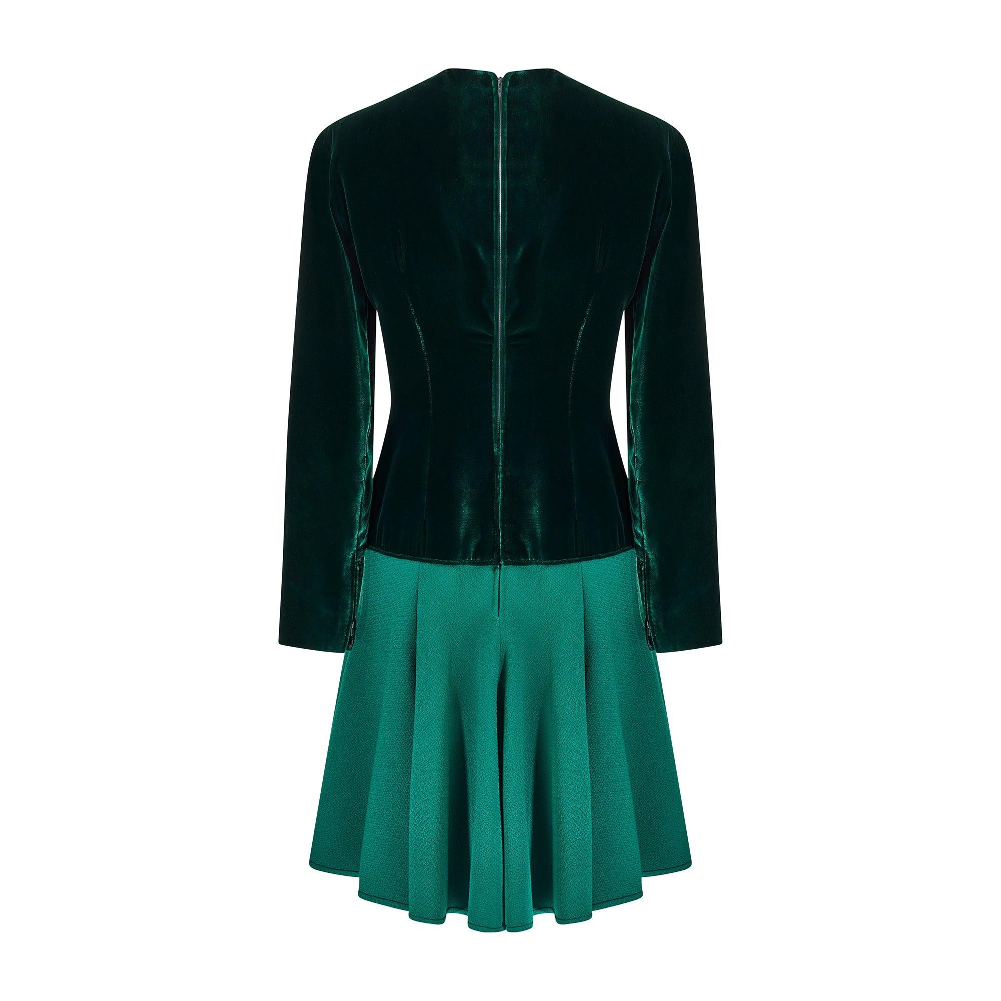 Vert 1983 Valentino Haute Couture Robe en velours et laine vert émeraude en vente
