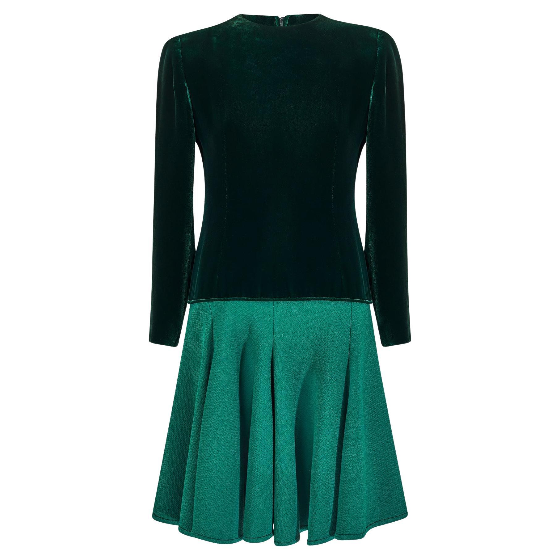 1983 Valentino Haute Couture Robe en velours et laine vert émeraude en vente