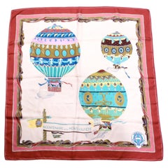 1983 Vintage French Hot Air Balloon Print Silk Scarf