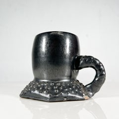 1983 Vintage Pottery Art Black Single Coffee Cup Mug Signed Melching