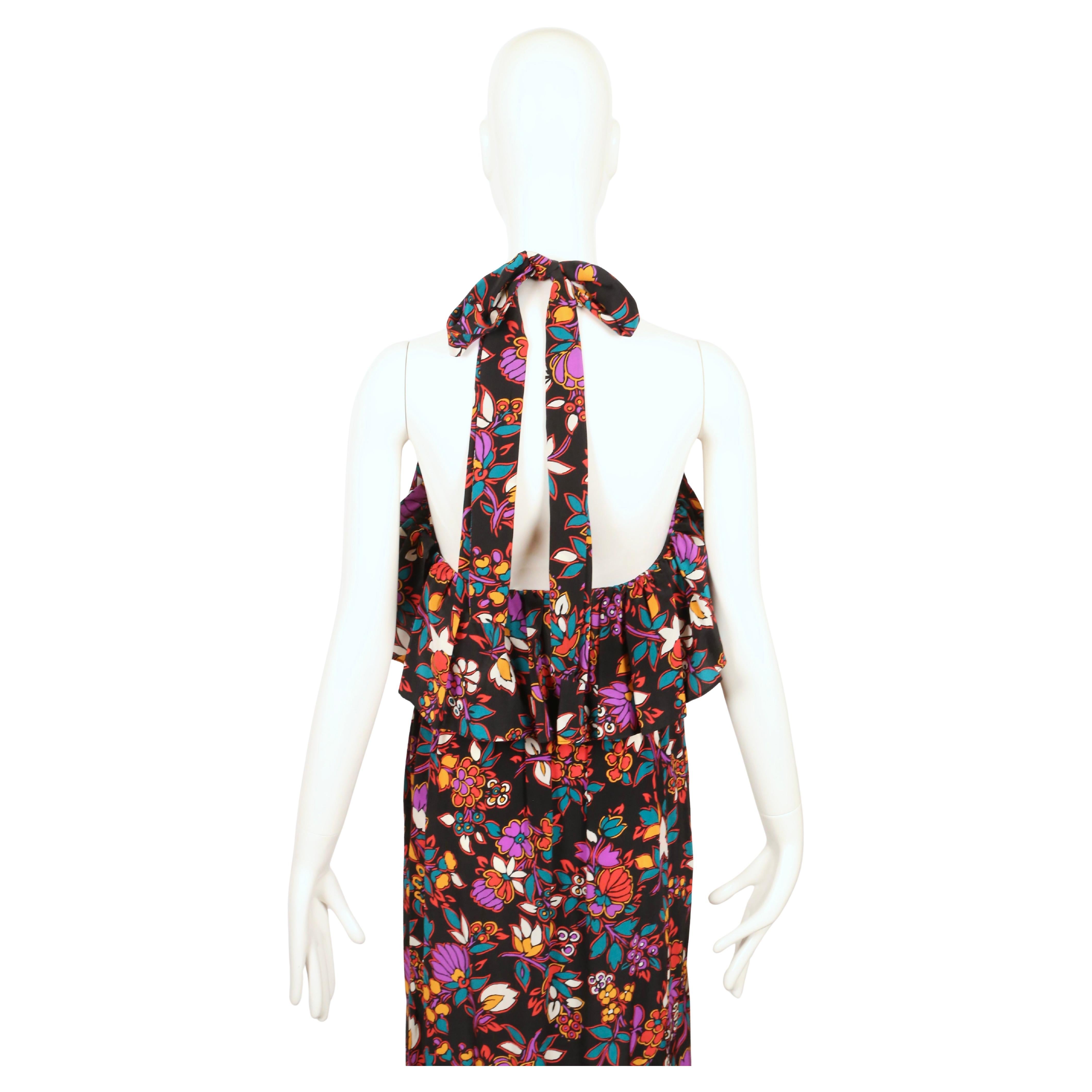1983 YVES SAINT LAURENT vestido de seda floral negro RUNWAY en venta 5