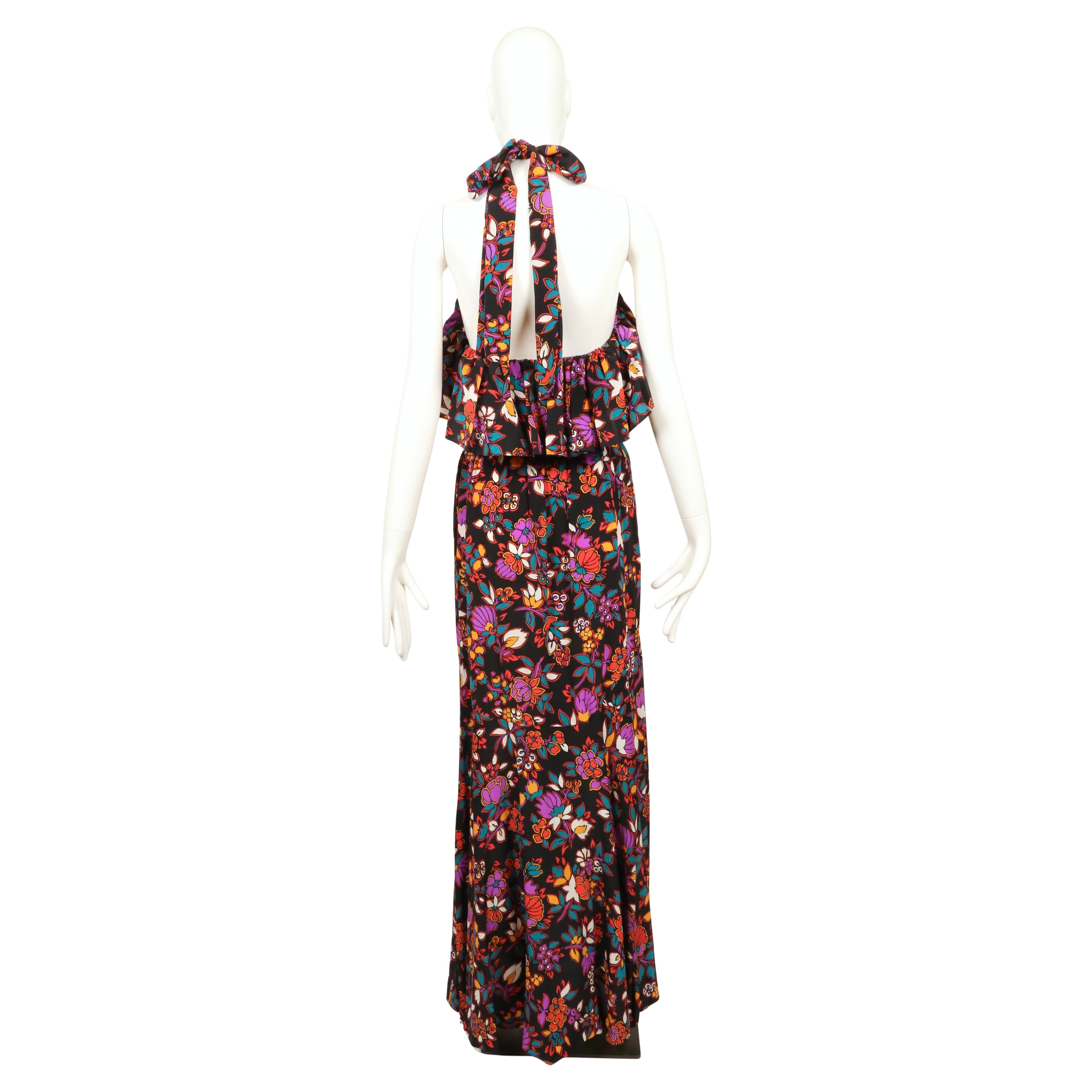 1983 YVES SAINT LAURENT vestido de seda floral negro RUNWAY en venta 6