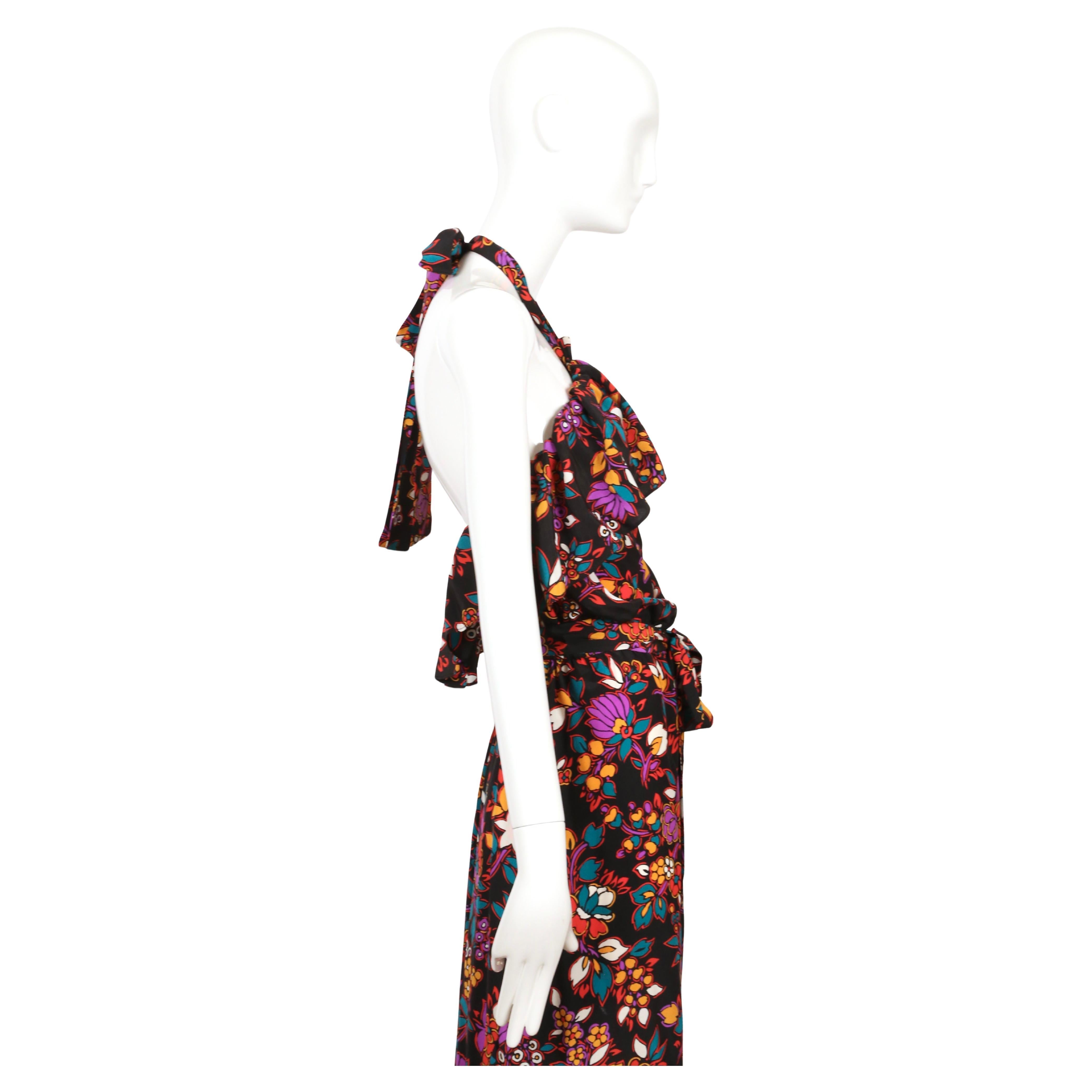 De las mujeres 1983 YVES SAINT LAURENT vestido de seda floral negro RUNWAY en venta